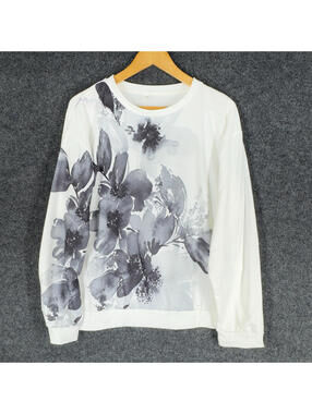 Pixie Lady Sweatshirt Women 2X Plus White Floral Long Sleeve Pullover Casual